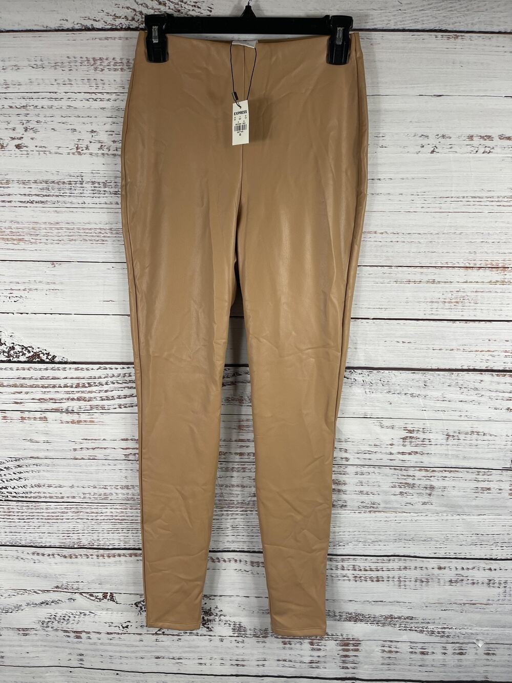 Express Leggings Women's XS Tan Camel Faux Leather Pull On Stretch Vegan Pants
